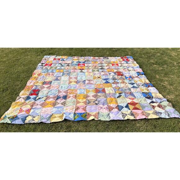 Handmade Other - Vintage Handmade Patchwork Quilt Size 96x100 Multicolor M11